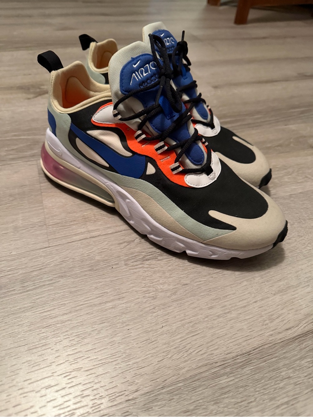 Nike Air Max 270 React Women’s Sneakers - Black/Blue/Orange/Cream - Picture 2 of 7
